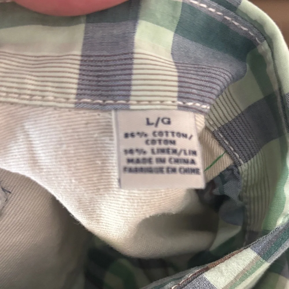 Tommy Bahama green & blue plaid shirt. Cotton/linen. Men L. Excellent condition. - Picture 7 of 9